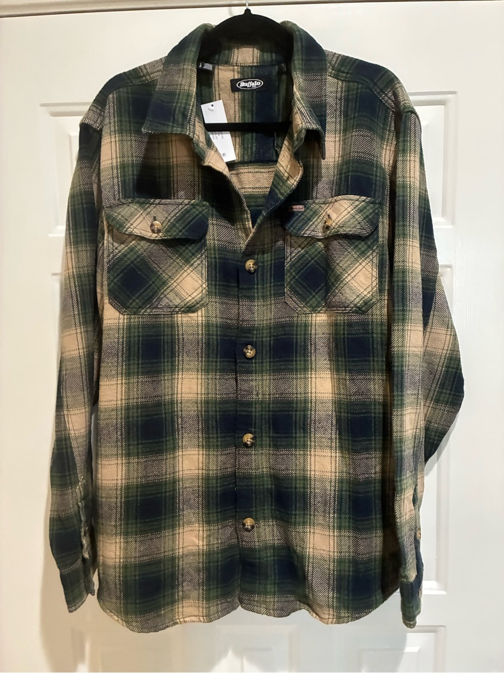 Buffalo David Bitton cotton Green & Cream plaid  Button-Down Shirt with pockets